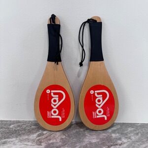 Vintage Jokari Champ Model Wooden Paddles Set of 2 Red Logo Black Grips
